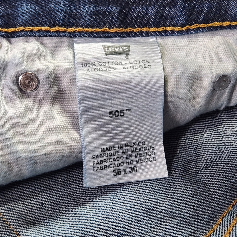 Levis 505 Regular Fit Jeans Mens 36x30 Dark Wash Straight Leg Blue Denim - Picture 4 of 14